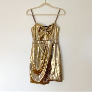 NEW Zara Metallic Spaghetti Straps Asymmetric Dress S Gold